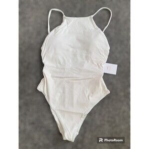 Andie The Asbury Ribed One Piece Swimsuit High neck Adjustable straps NWT Size M